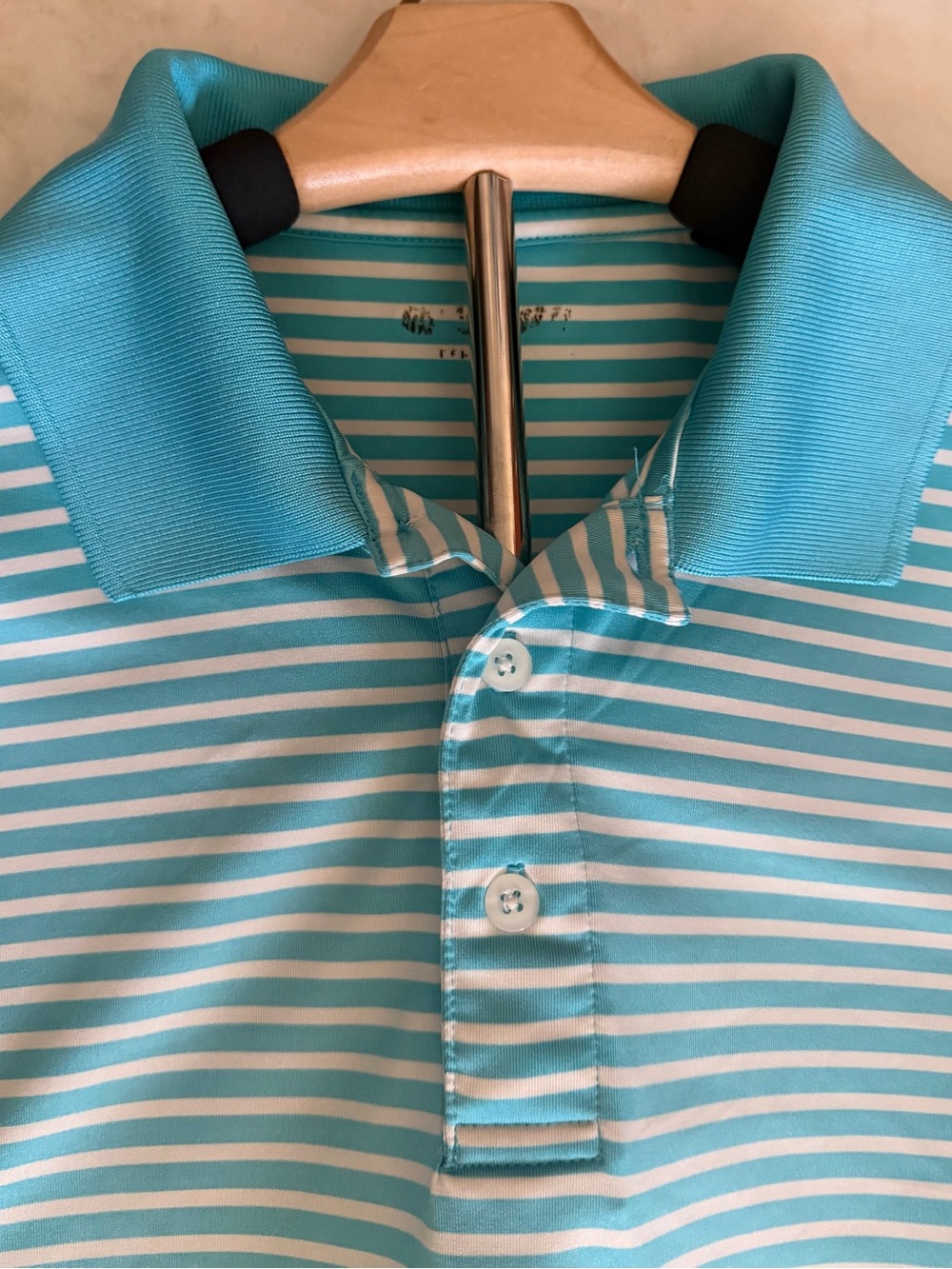 Men's Teal and White Striped Polo Shirt